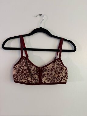 Burgundy Floral Velvet-Embroidered Bralette